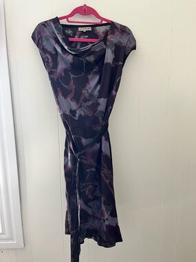 Jigsaw Dark Purple Multi-Print Satin Midi Dress